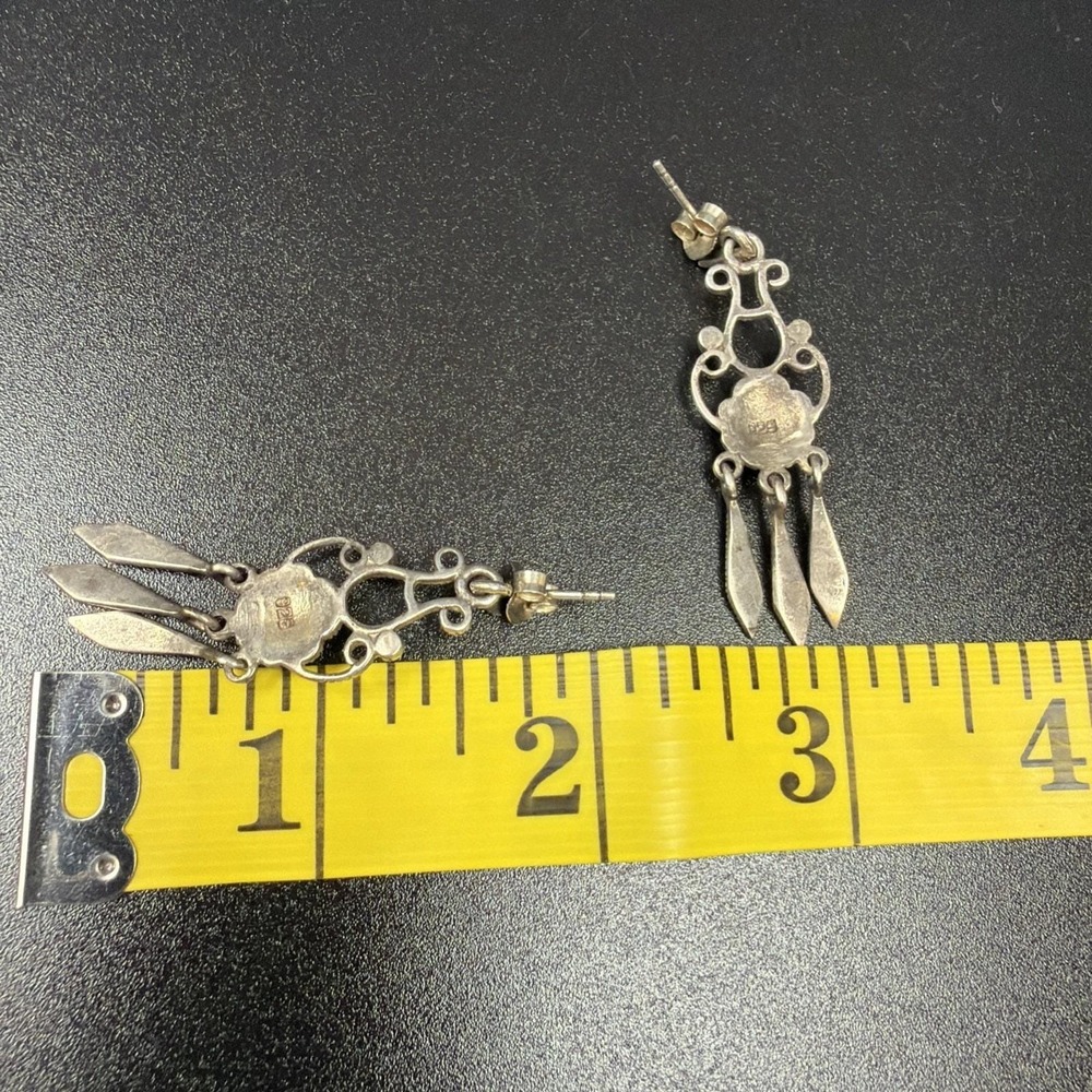 Sterling Silver Marcasite Chandelier Drop Earrings Dangle Vintage 6.6 grams - Picture 7 of 7